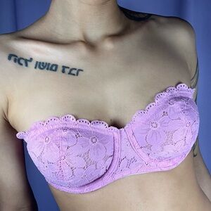 Victoria Secret Pink Lace-trimmed Strapless Bra 32c Lingerie (additional straps)